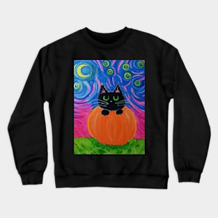 Happy Halloween Black Cat with Pumpkin Crewneck Sweatshirt